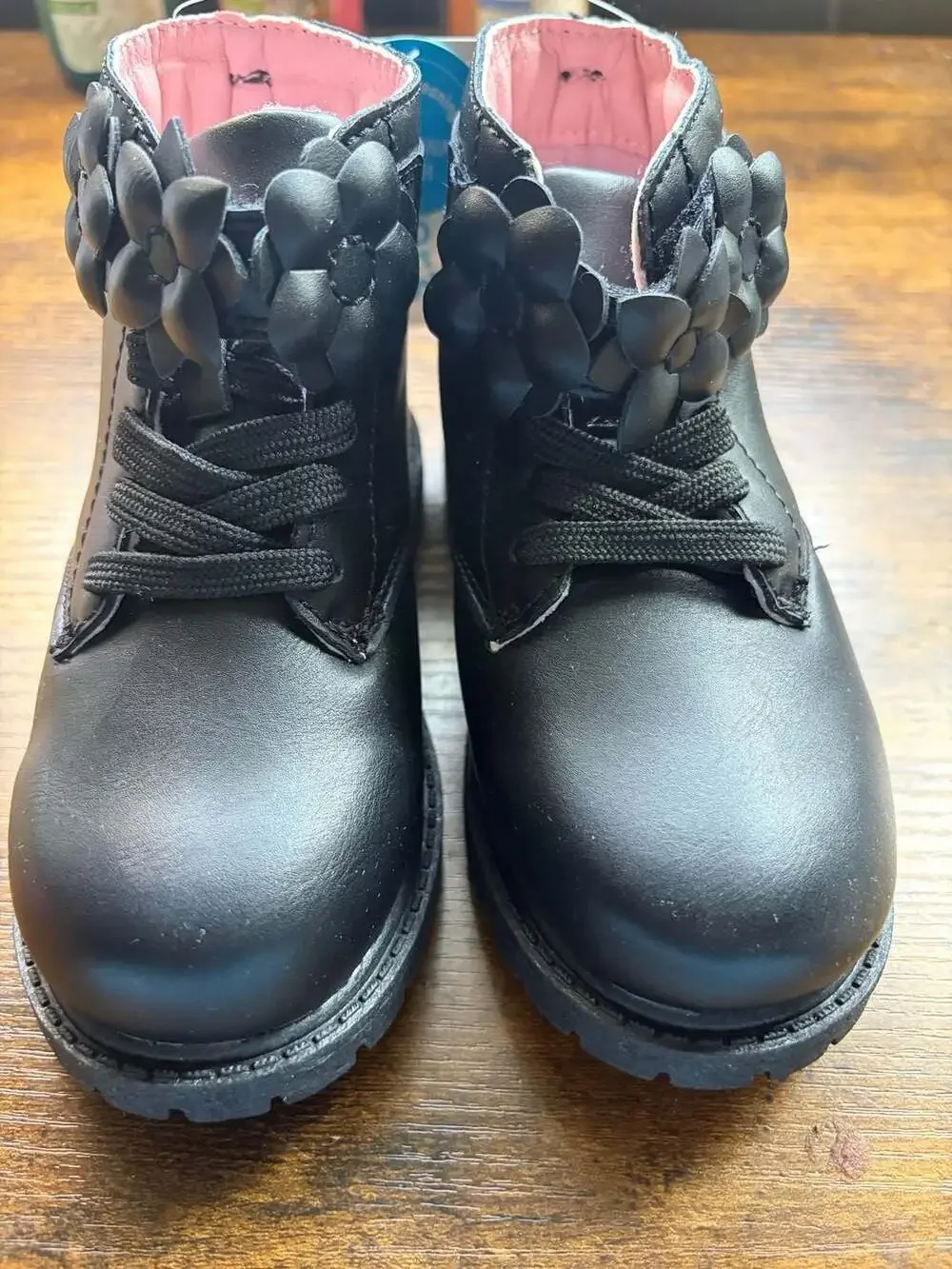 Carter's Daffodil Toddler Girls' Black Combat Boots with Flower Detail